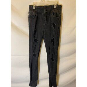 BLUE SPICE WOMENS JUNIORS SIZE 9 BLACK JEGGINGS STRETCH DISTRESSED HIGH WAIST